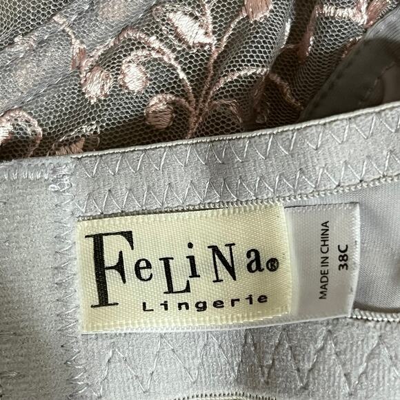 Felina Lingerie bra 38C. Gray semi-transparent with pink embroidery. Underwire - Picture 6 of 9
